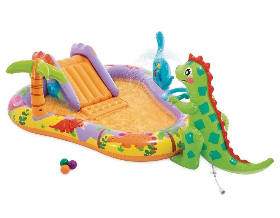 Dečiji bazen na naduvavanje sa vodenim parkom sa toboganom, fontanom i dinosaurima  56139 Intex