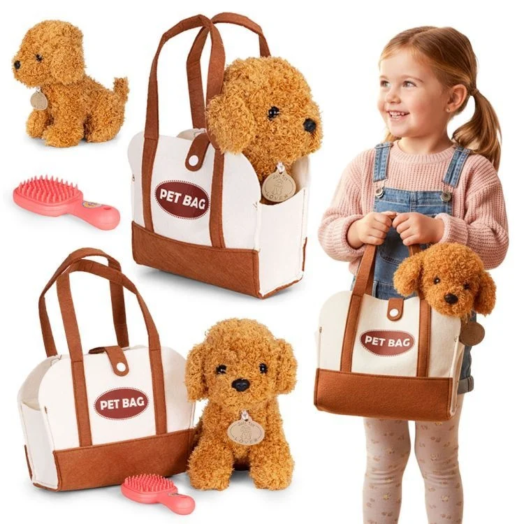 Plišana igračka za decu, štene Brown Poodle, torba I četka za negu