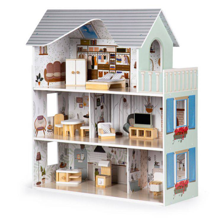 Drvena kućica za lutke sa nameštajem Emma residence Eco Toys