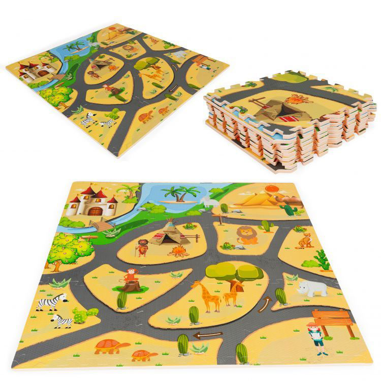 Podloga za igru za decu Safari puzzle 9 elemenata 93x93cm Eco Toys