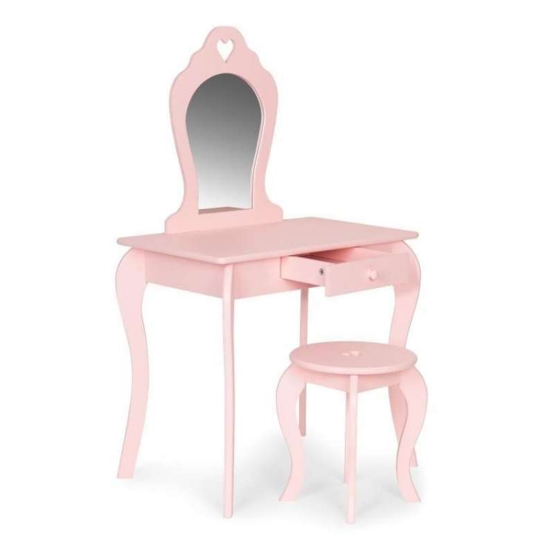 Veliki drveni sto za šminkanje za devojčice sa ogledalom, Pink Eco Toys