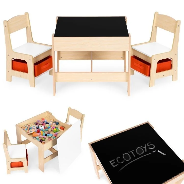 Dečiji set sto i 2 stolice sa tablom za pisanje Wood Eco Toys