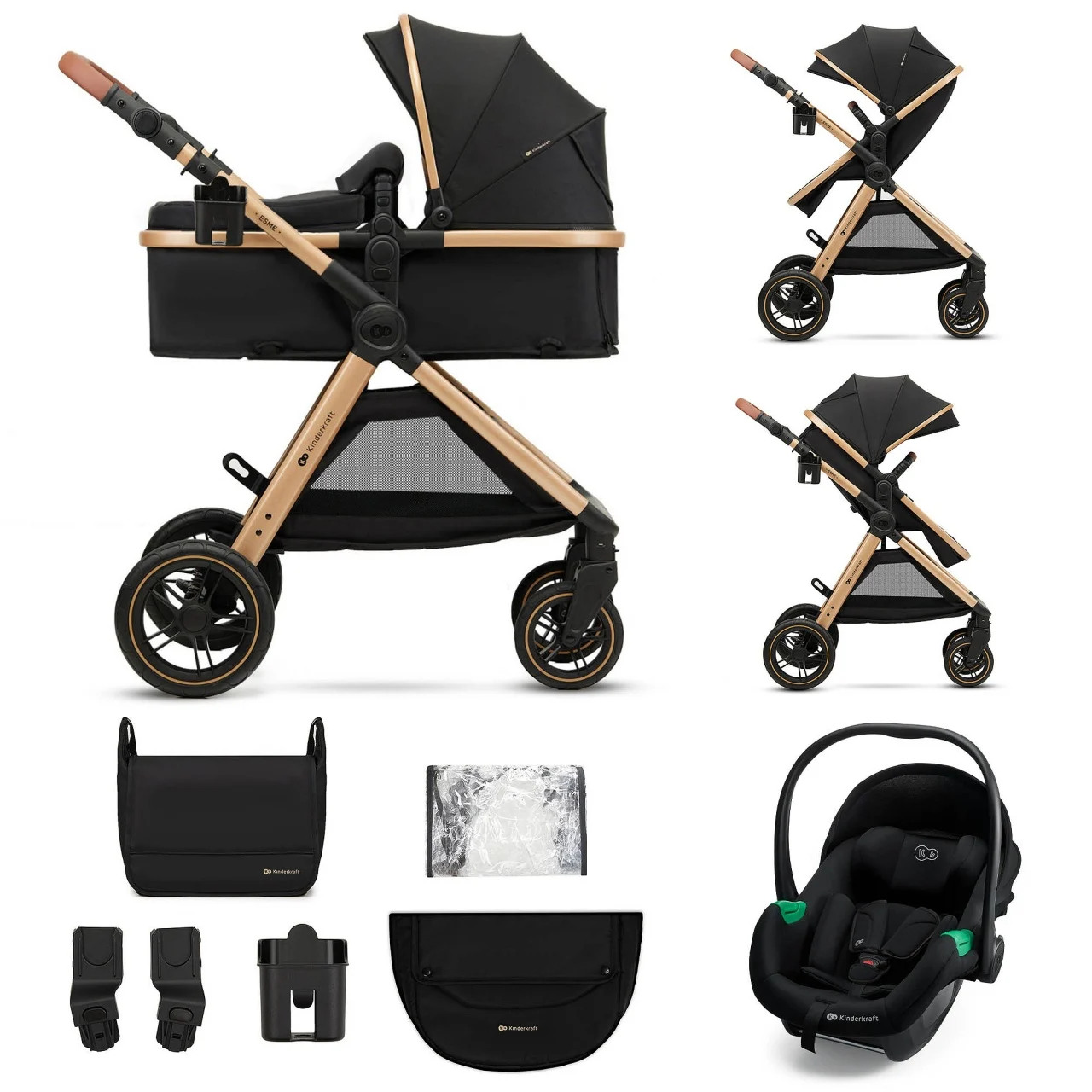 Kolica za bebe Esme Pro 3 U 1 Pure crna Kinderkraft