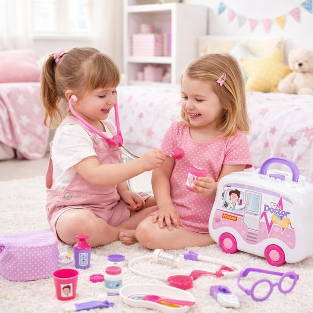 Doktorski set za decu 16 delova u koferu sa točkovima roze Polesie