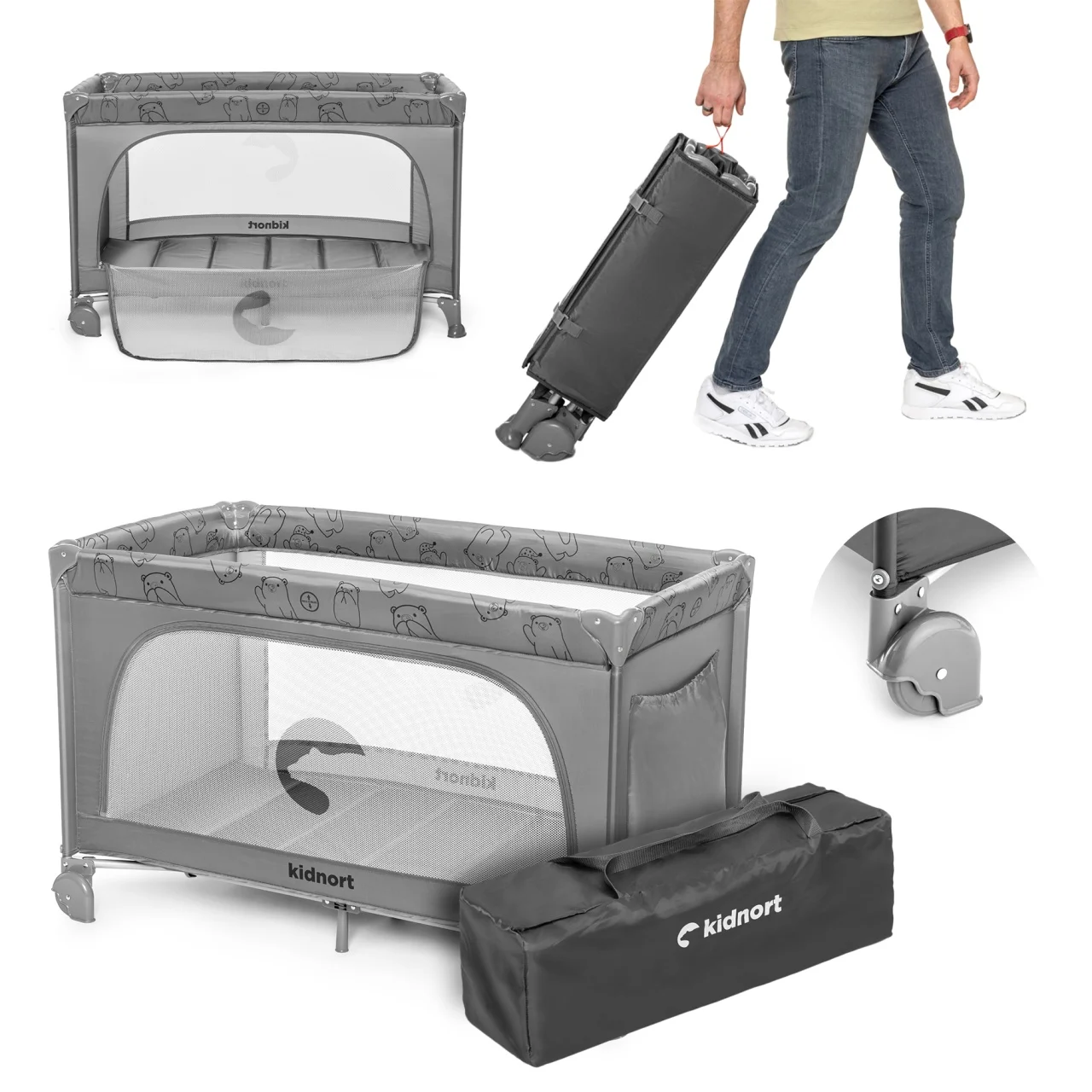 Prenosivi krevetac Grotta Light grey melange Kidnort