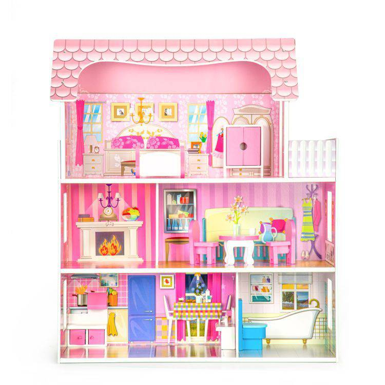 Velika drvena kućica za lutke  + nameštaj Eco Toys