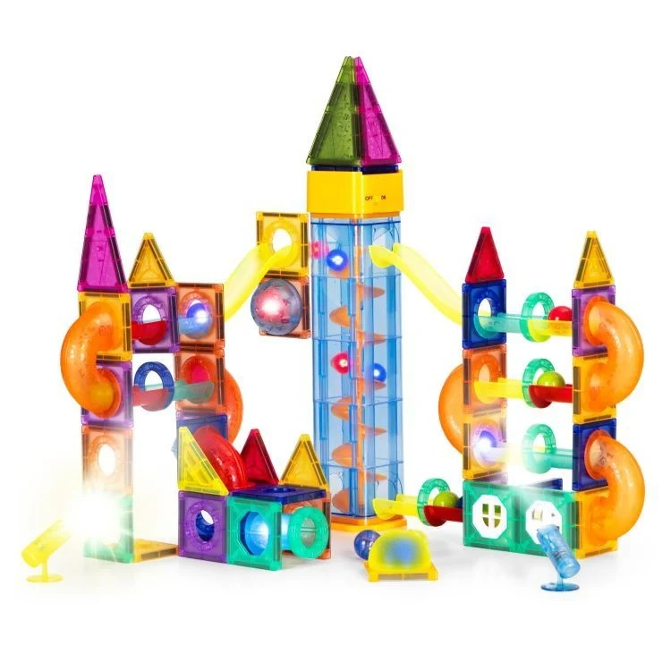 Magnetni svetleći set blokova sa stazom za kuglice 134 dela Eco Toys