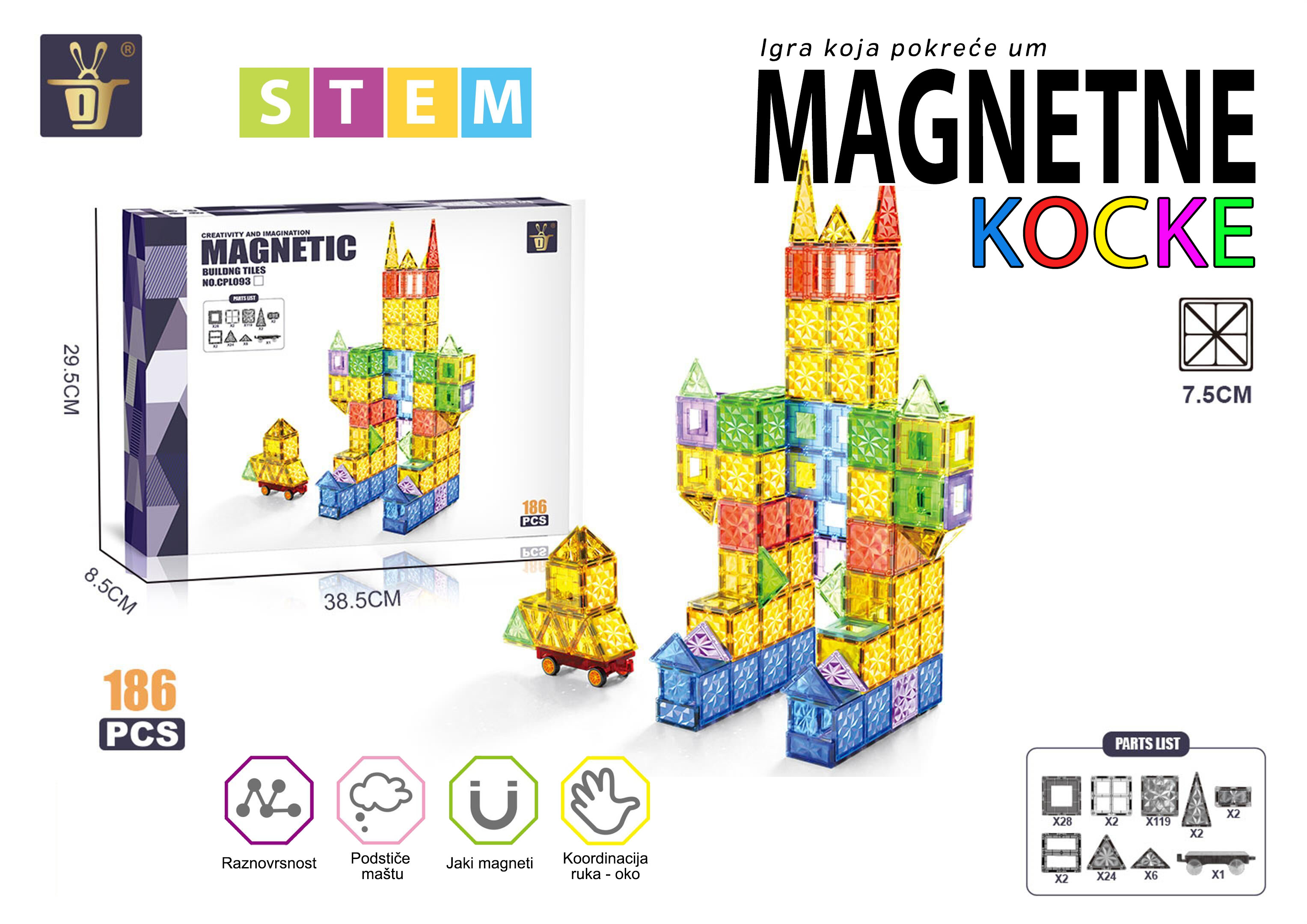 Magnetni konstruktor Robot 186 delova Magnetne kocke 