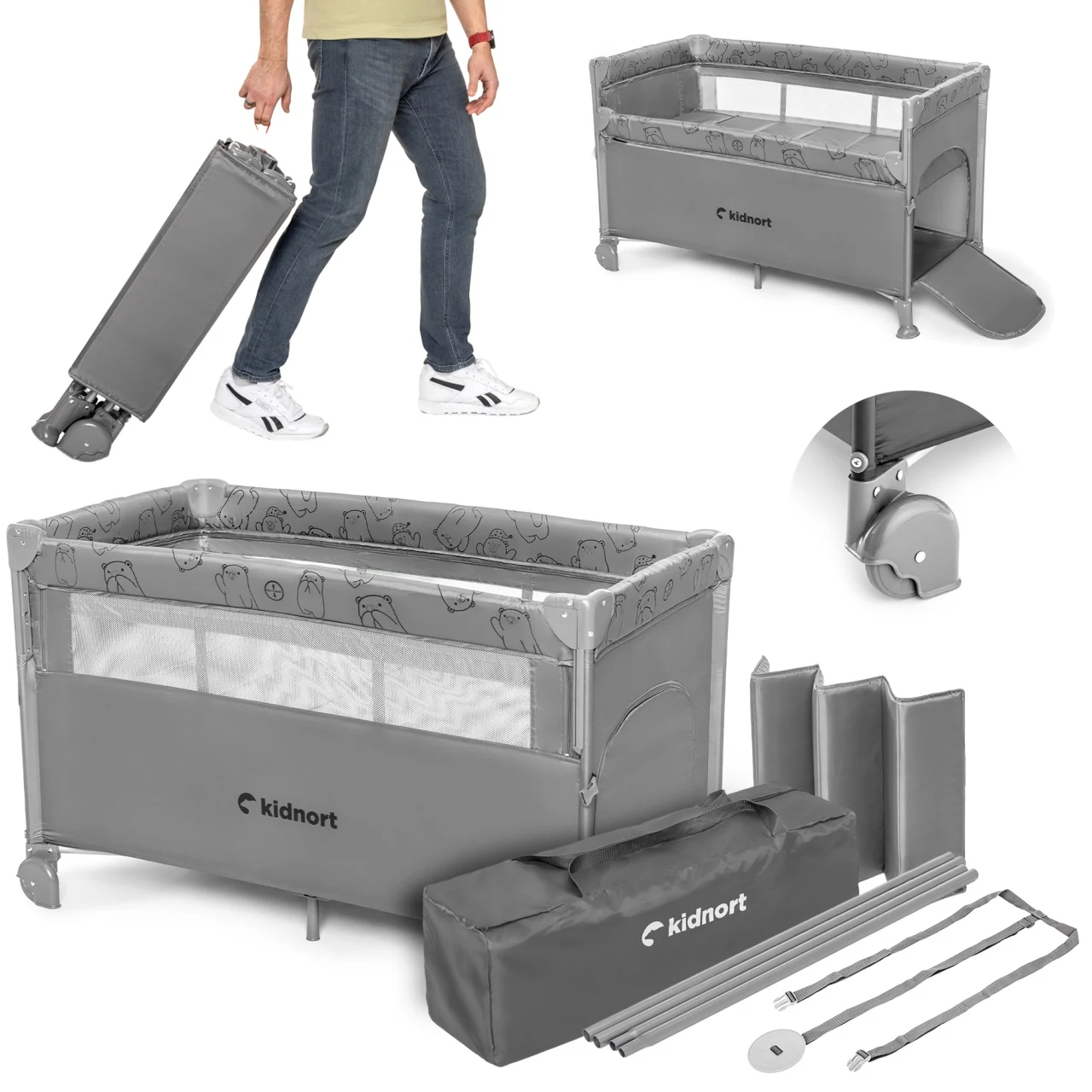 Prenosivi krevetac Naste Light grey melange Kidnort